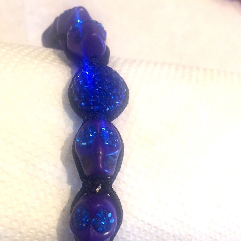 2 Bracelets: 1 Blue Stone&Crystals Skulls & 1 Gold - Picture 4 of 8